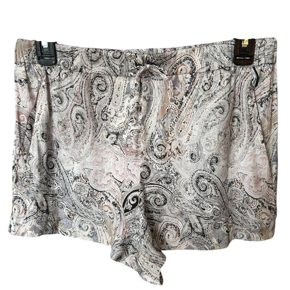 Zara Basic Paisley Silky Shorts Sz Medium Gray Cream